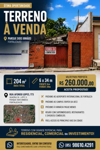 Vendo terreno 6 X 34 no Parque Dois Irmãos