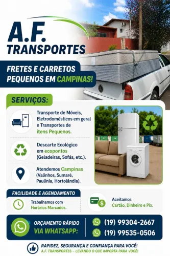 Fretes Pequenos na região de Campinas e Carretos Rapidos 