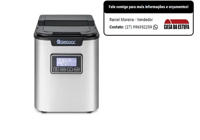 Máquina De Gelo Portátil Cubos Gelopar 12kg/dia Programável