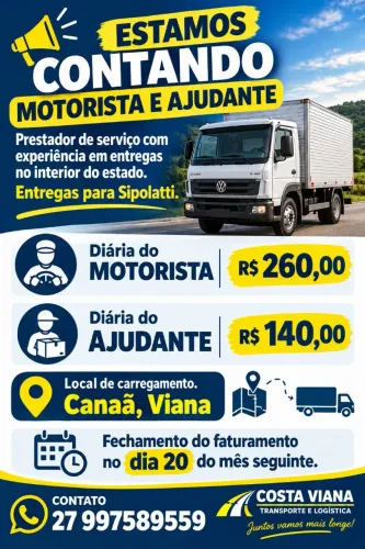 Vaga para Motorista com ajudante