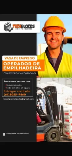 Operador de Empilhadeira, operador de pa carregadeira,