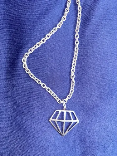 Corrente 3mm "Elo Cadeado" 60cm + Pingente Diamante (PRATA 925)
