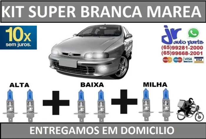 Kit de Lâmpadas Super Branca Fiat Marea 8500K Efeito Xênon