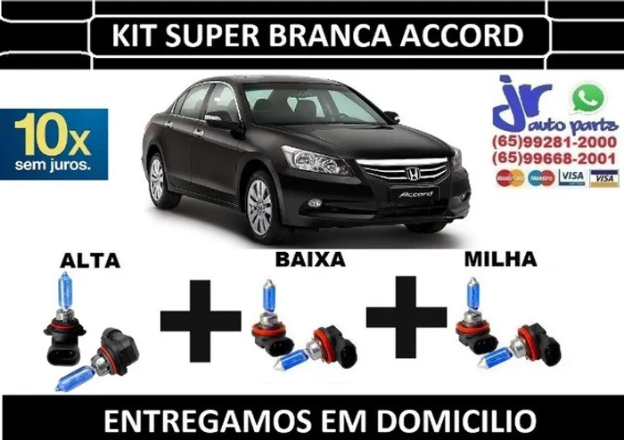 Kit de Lâmpadas Super Branca Honda Accord 8500K Efeito Xênon