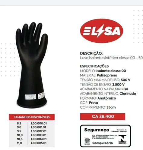 Luva Eletricista (Luva Isolante Classe 00) 