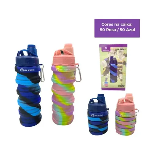 (NOVO) Garrafa Silicone 500ml Dobrável