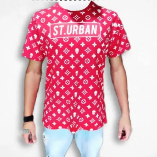 Camisa Vermelha St. Urban Confortável e Muito Estilosa Ponta da Camisa em V Qualidade Alta