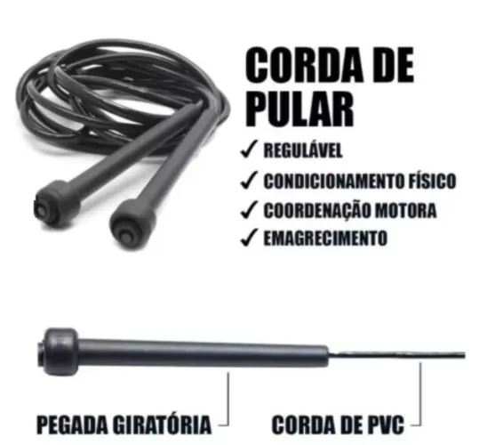 Corda de pular ajustável preta silicone 2.75 metros