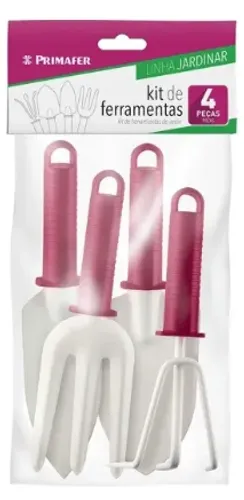 Kit com 4 Ferramentas de Jardim em Metal, Cor Bordô, Linha Primafer, Atlas.