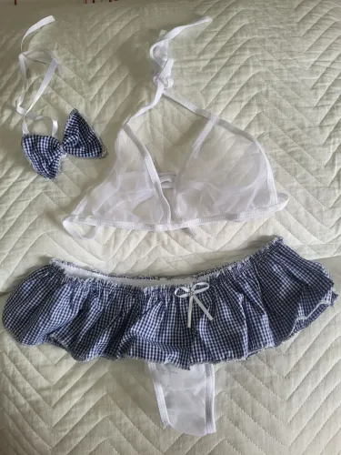 Lingerie fantasia azul xadrez