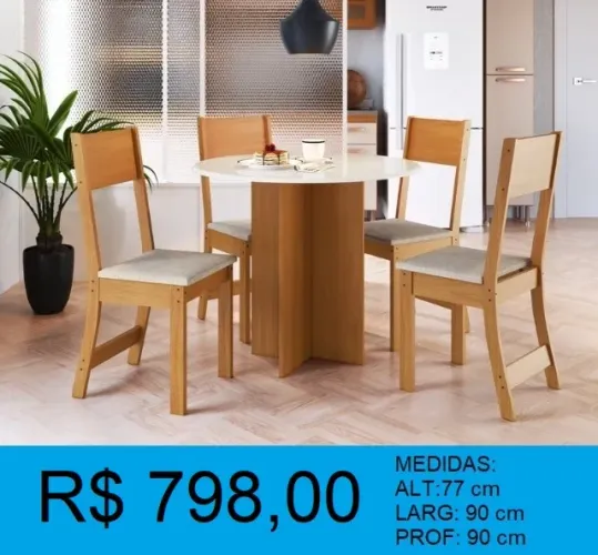 Mesa redonda com 4 cadeiras - entrega e montagem gratuita