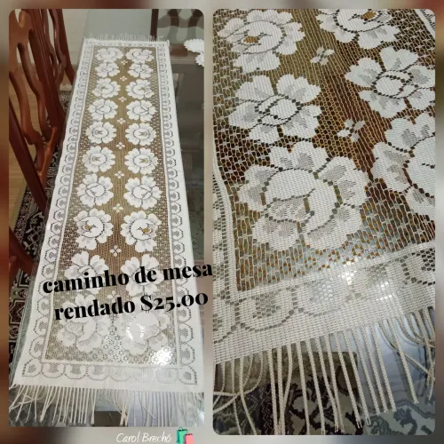 Caminho de mesa rendado floral