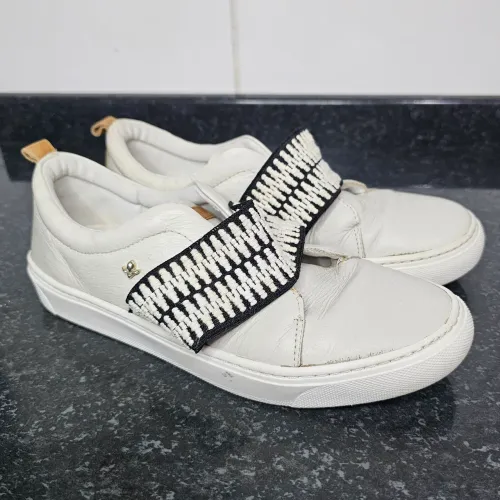 Tênis Casual Couro Branco Cravo e Canela