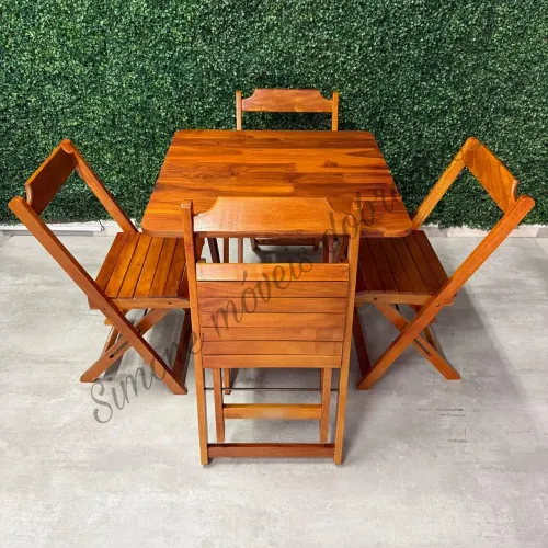 Conjunto mesa 70x70cm com 4 cadeiras Madeira maciça Teca
