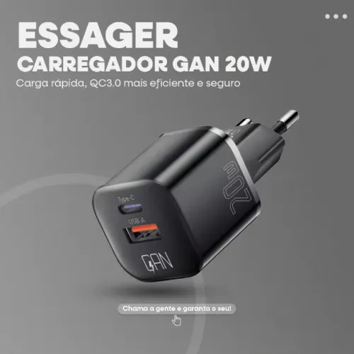 Carregador Rápido Essager 20W GaN -Entrega Grátis-