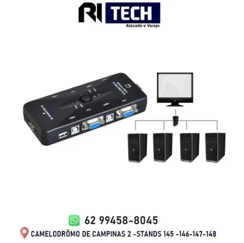 Chaveador Switch Kvm 4 Portas Vga + 2 Usb Monitor Mouse Cpu