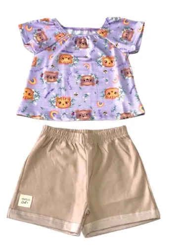 Conjunto Menina Blusa Favinho E Shorts Kamylus Lilas
