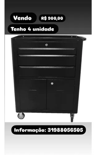 Armário multiuso Preto - 4 unidades carrinho para tattoo ou oficina 