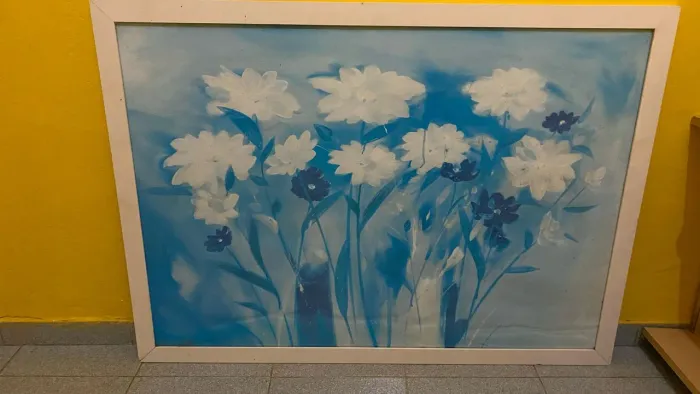 Quadro de Flores em Azul e Branco