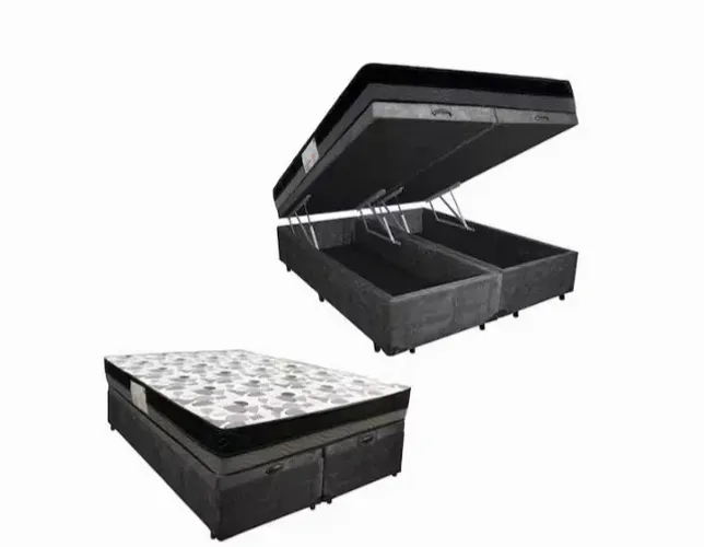 Kit de Colchão Black Graphite com Cama Box Baú Queen Size