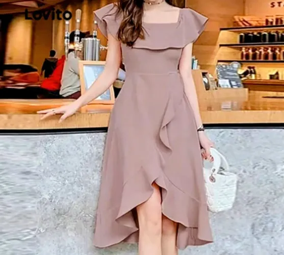 Vestido elegante com babados cor Rose.