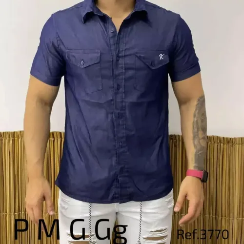 Camisa Jeans Masculina Azul - Manga Curta