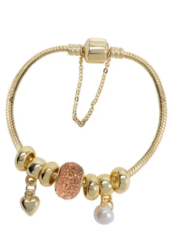 Pulseira Berloque Dourada com Detalhes - tipo Pandora 