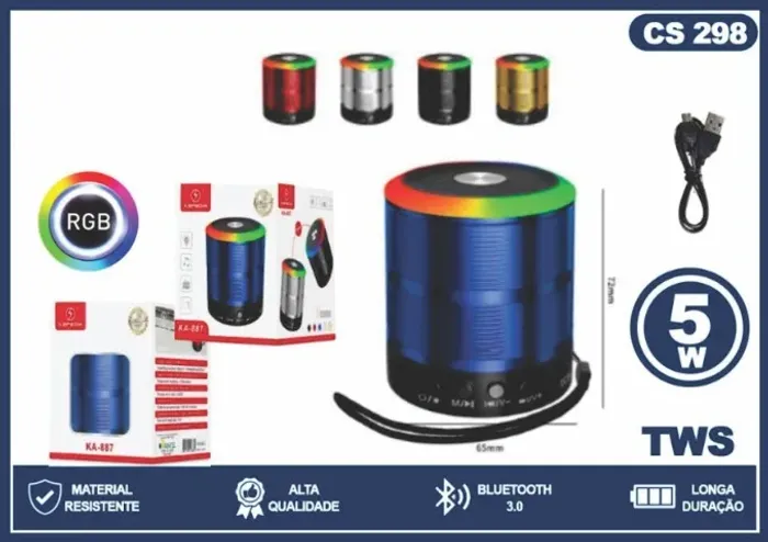 CAIXA DE SOM COM LED RGB TWS