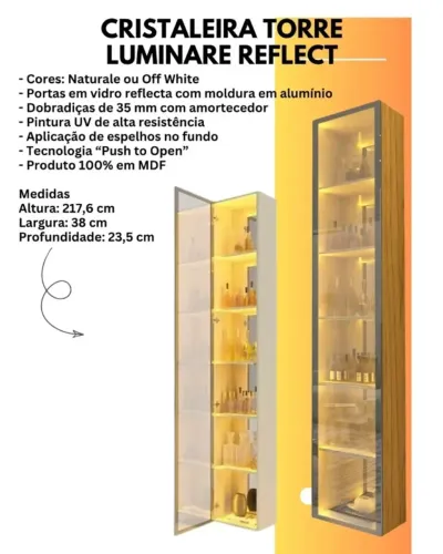 Cristaleira Torre Luminare Reflect 100% MDF Novo! Pronta Entrega!
