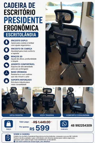 Cadeira de Escritório Presidente Ergonômica Escritorlândia - R$ 599