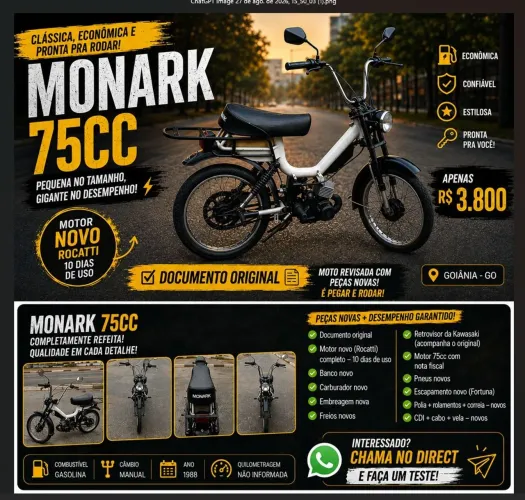 Mobilete monark 75cc 1988