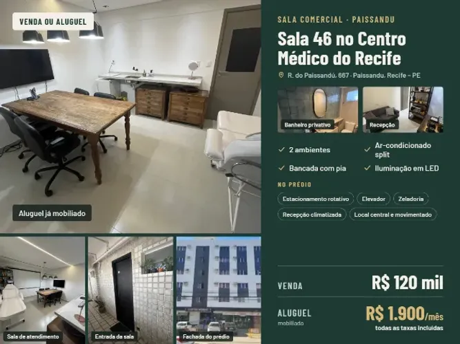 Sala Comercial no Centro Médico do Recife - Paissandu | Venda ou Aluguel