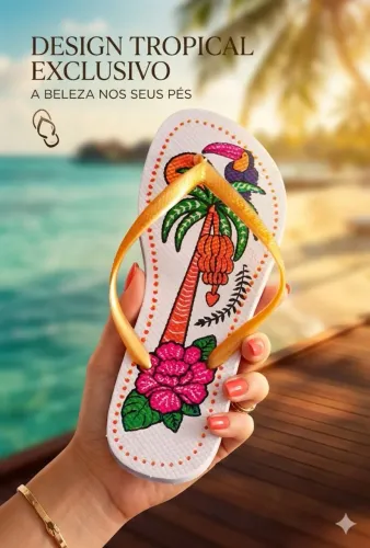 Chinelo feminino estampado tropical 