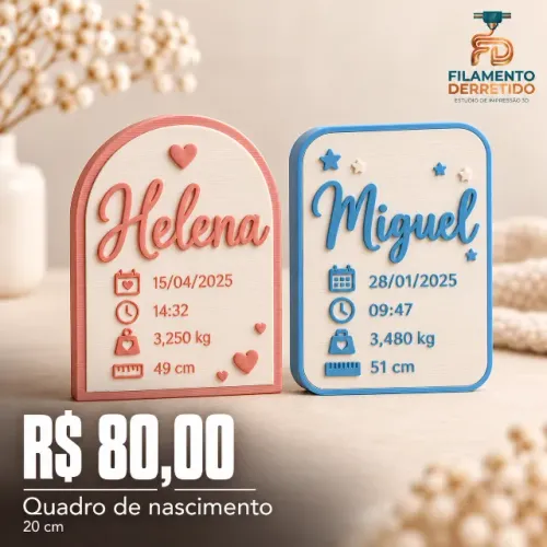 Quadro de nascimento para decorar sua casa, com registro de data, horario, peso e altura