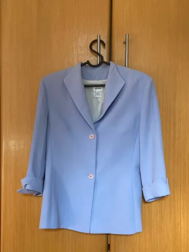 Blazer Feminino de Alfaiataria Azul-Bebé - Tamanho 44 | Manga 3/4 Vintage