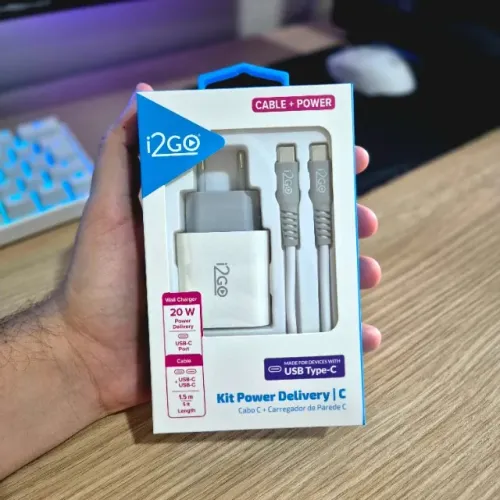 Kit Carregador Tipo C 20W com Cabo 1,5m i2GO