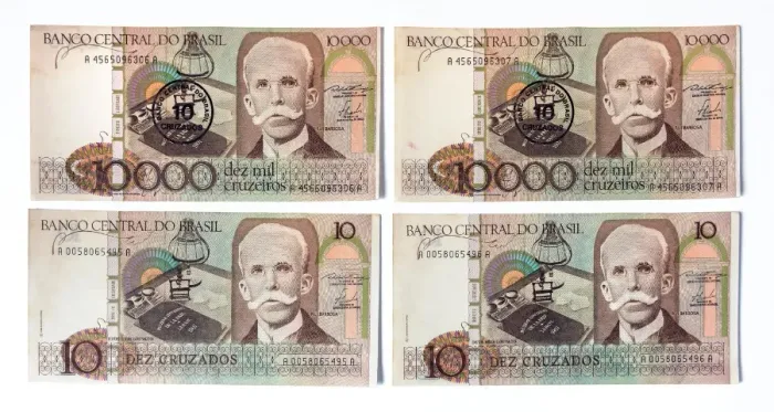 Lote de 4 Cédulas de 10 Cruzados de Nº Seq. - FC Perfeitas. Rui Barbosa.