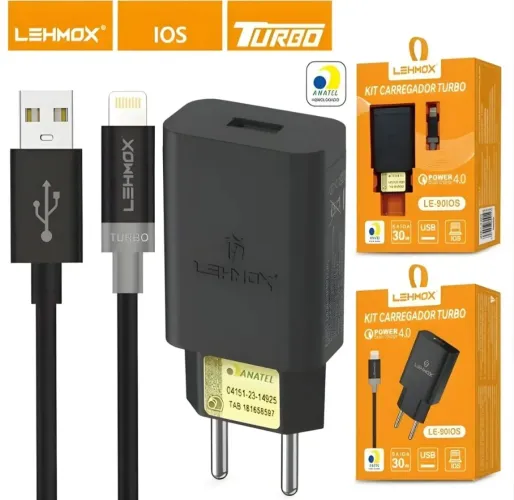 CARREGADOR IPHONE  TURBO USB 30W PRETO