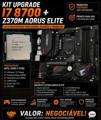Kit i7 8700 Placa mãe z370m 