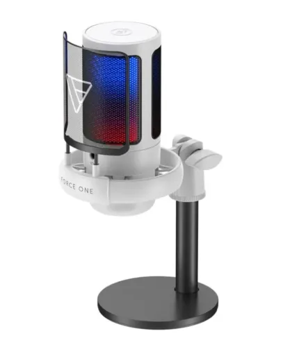 Microfone Gamer Force One Hero, RGB, USB, Cardicóide ou Unidirecional (NOVO)