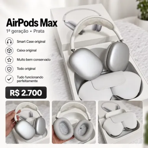 AirPods Max 1ª Geração Prata Original + Caixa e Smart Case
