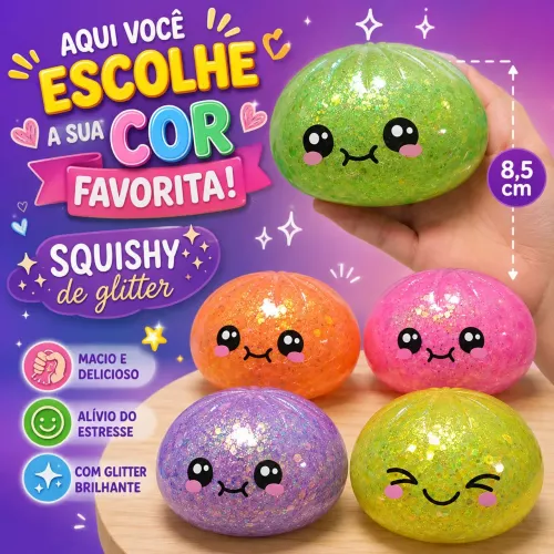 Squishy Pãozinho Bolinho Glitter Grande