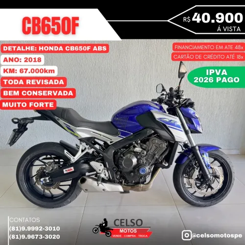 Honda CB650F 2018 ABS C/67.000km Financio 48x Cartao 18x aceito sua moto
