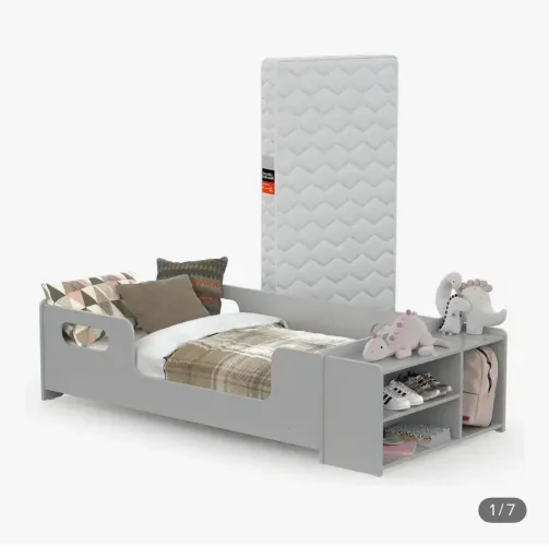 Cama Infantil Cinza com Módulo + Colchão