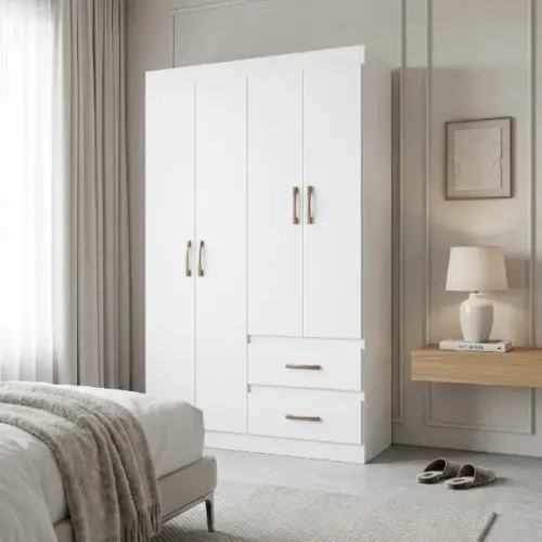 Guarda Roupa Solteiro Branco 4 Portas - FRETE E MONTAGEM GRÁTIS!
