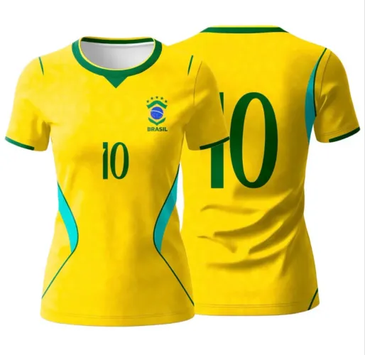 Camisa Brasil baby look feminina amarela copa