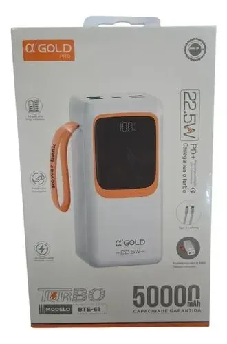 Power Bank Alpha Gold Pro 50.000mAh | Carregamento Turbo 22,5W | Display Digital | Novo