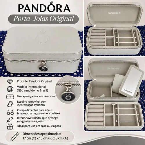 PORTA-JOIAS PANDORA ORIGINAL INTERNACIONAL COM ESPELHO REMOVÍVEL - EXCLUSIVO