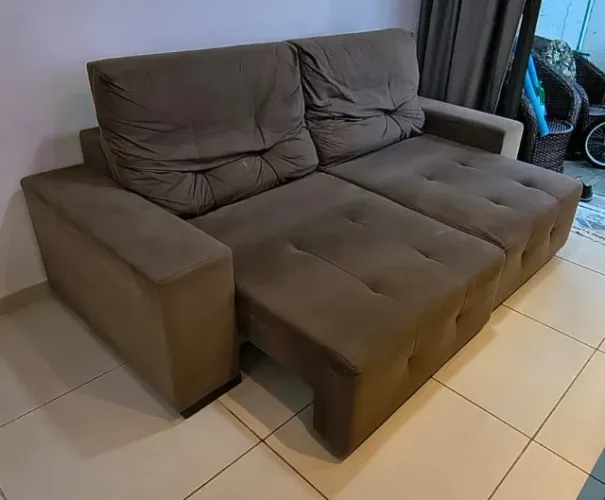 Sofá de Sala de Estar 3 Lugares Estofados Retrátil E Reclinável Veludo 2,31X1,07m