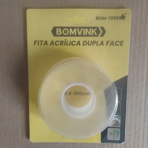Fita Dupla Face Acrílica Transparente Extraforte Bomvink 3cm x 3m (Até 6kg)